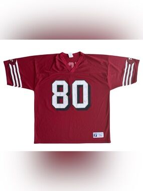 Vintage 90s Logo 7 NFL San Francisco 49ers Jerry Rice #80 L Red Jersey Oversized